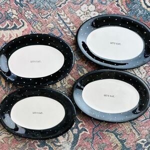 Rae Dunn vintage OG Black and White Polka Dot Plates Set 4